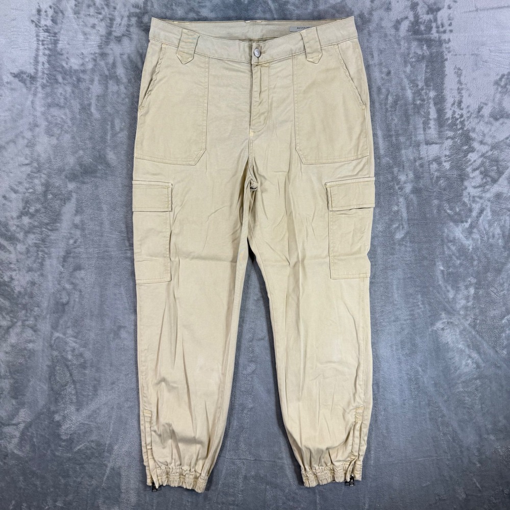 AllSaints Nola Cargo Jogger Women's Size 31 Sand Tan Beige Pants Zip Ankle